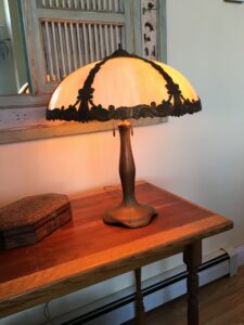 Moe Bridges slag glass lamp for sale
